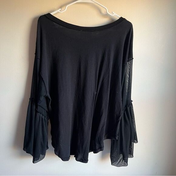 Free People Witchy Grunge Black Mesh Bell Sleeve Still Got It Blouse Oversized - Picture 5 of 7